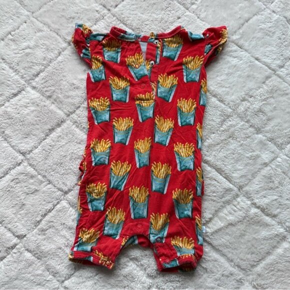 Posh Peanut | “Time Fries” Red Ruffle Butt Shorts Romper | Size 6-9 Months - Picture 2 of 11